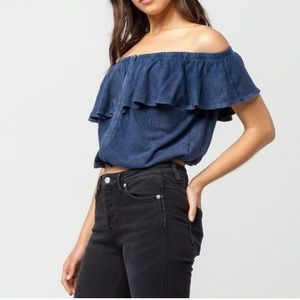 Free People off the shoulder denim button crop